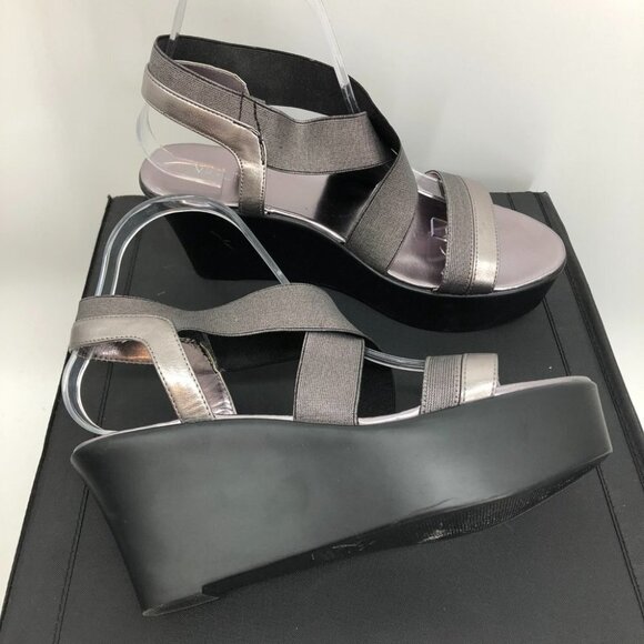 Via Uno Silver metallic  crossed ankle wrap platform wedge sandals size 9 - Picture 3 of 12